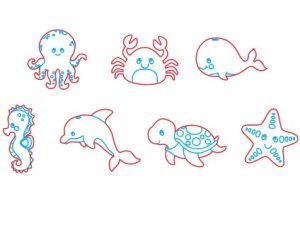 مجموعة تصاميم SVG للقص بالليزر: زينة وألعاب حيوانات بحرية للأطفال