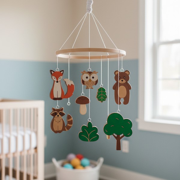 تصميم رقمي لديكور سرير أطفال معلّق (Baby Mobile) للقص بالليزر