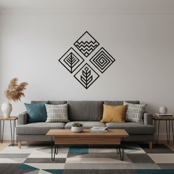 لوحات جدارية هندسية بتصميم طبيعي للقص بالليزر (4 قطع) - مقاس 43x43 سم