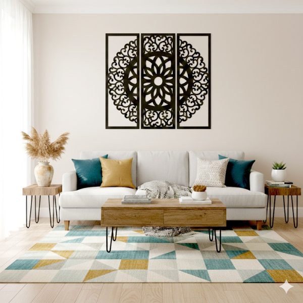 لوحة جدارية دائرية بزخارف نباتية للقص بالليزر - تصميم فريد (43x43 سم)