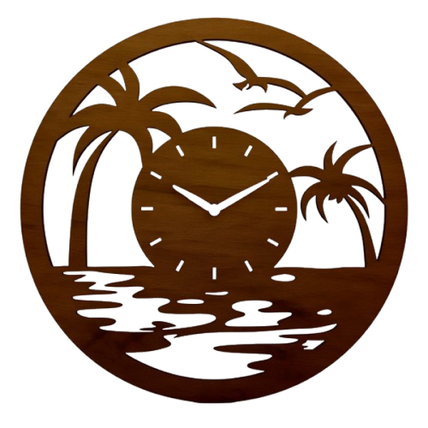 ملف ساعة جدارية ليزر بتصميم شاطئ ونخيل - تحفة فنية لديكور منزلك - Image 2