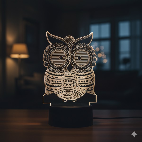 (تصميم رقمي لبومة مضيئة للقص بالليزر (12*15 قابل للتعديل) (التصميم خاص بشكل البومة فقط 