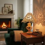 تصميم رقمي لمصباح طاولة خشبي بتصميم غابة وغزال للقص بالليزر