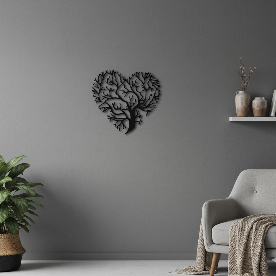 لوحة جدارية شجرة الحياة على شكل قلب بتقنية الليزر - تصميم رقمي قابل للتعديل