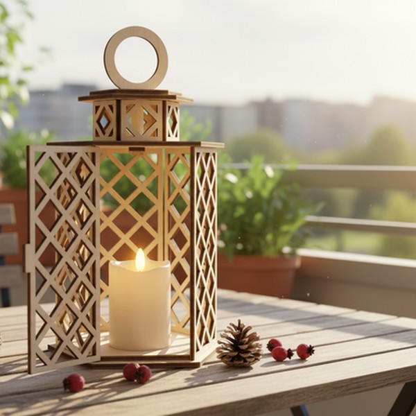 تصميم رقمي لفانوس خشبي ديكوري للقص بالليزر - حجم صغير قابل للتعديل - الصورة 3