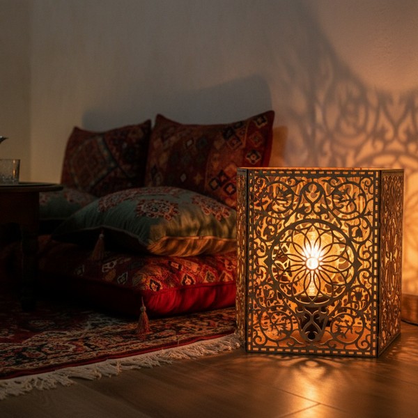تصميم رقمي لفانوس مربع بزخارف إسلامية للقص بالليزر - الصورة 3