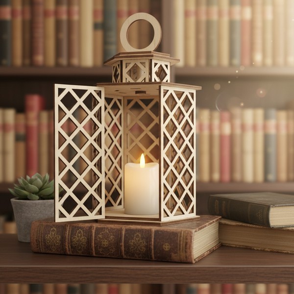 تصميم رقمي لفانوس خشبي ديكوري للقص بالليزر - حجم صغير قابل للتعديل - الصورة 2