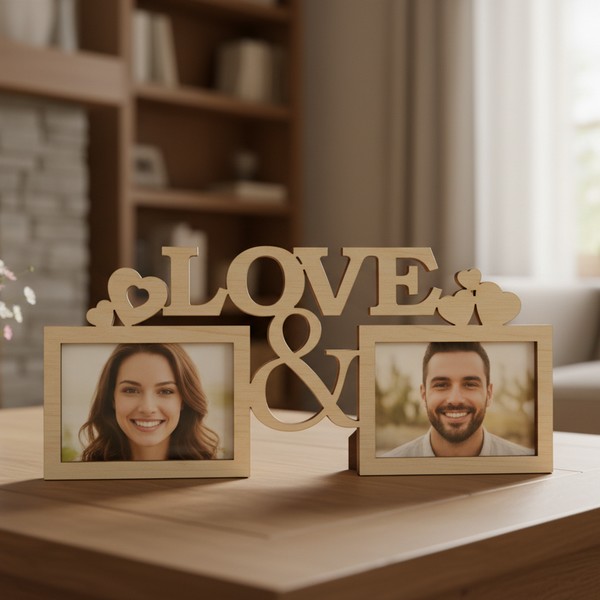 تصميم رقمي لإطار صور "LOVE &" للزوجين للقص بالليزر (47*22 سم) - مثالي كهدية