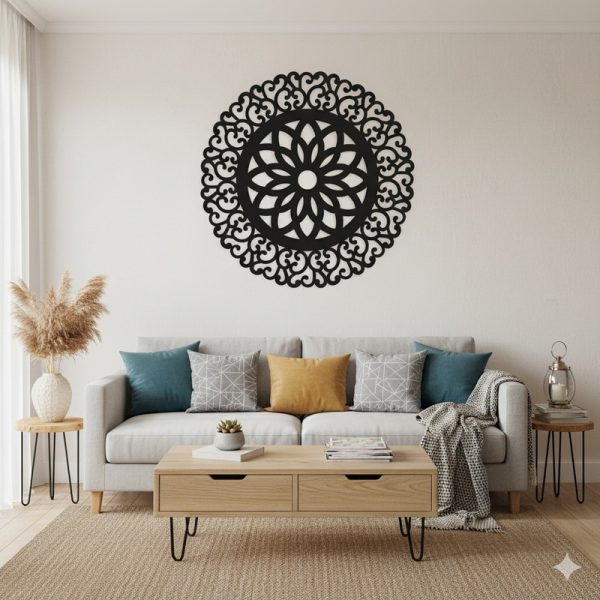 لوحة جدارية دائرية بزخارف نباتية للقص بالليزر - تصميم فريد (41x41 سم)