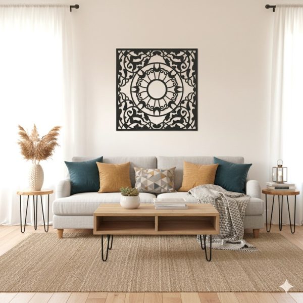 لوحة جدارية مربعة بزخارف عربية إسلامية للقص بالليزر - تصميم فريد (42x42 سم)