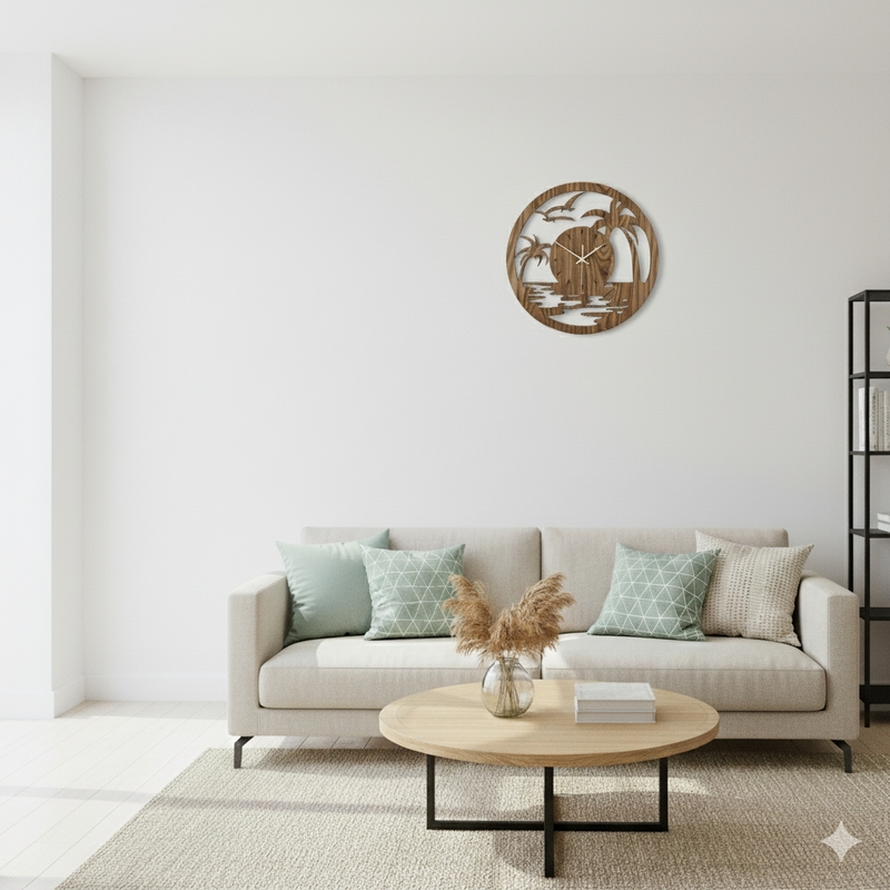 ملف ساعة جدارية ليزر بتصميم شاطئ ونخيل - تحفة فنية لديكور منزلك - Image 4
