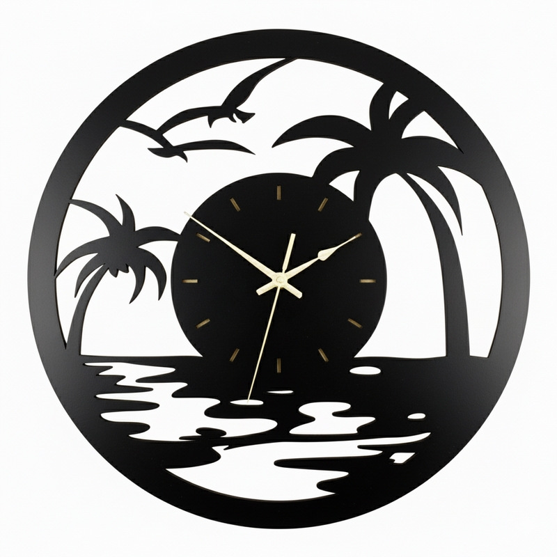 ملف ساعة جدارية ليزر بتصميم شاطئ ونخيل - تحفة فنية لديكور منزلك - Image 3