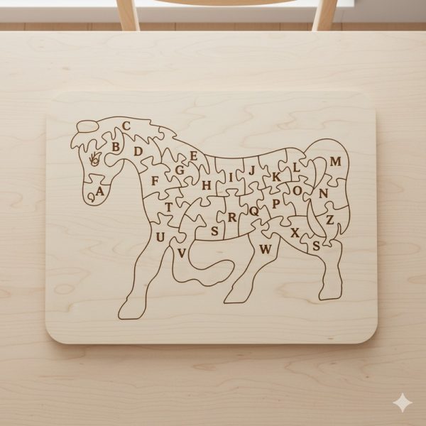 لعبة بازل تعليمية على شكل حصان - حروف لاتينية - تصميم ليزر فريد (16x20 سم)