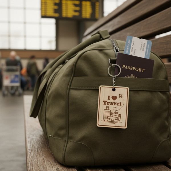 ميدالية 'أنا أحب السفر' للقص بالليزر - تصميم رقمي قابل للتعديل (4 سم)