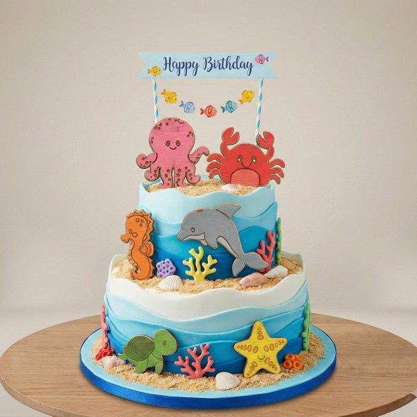 مجموعة تصاميم SVG للقص بالليزر: زينة وألعاب حيوانات بحرية للأطفال