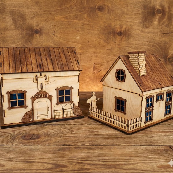 تصميم رقمي لمنزل خشبي مميز (علبة هدايا) - للقص بالليزر قابلة للتعديل (4 مم & 5 مم)