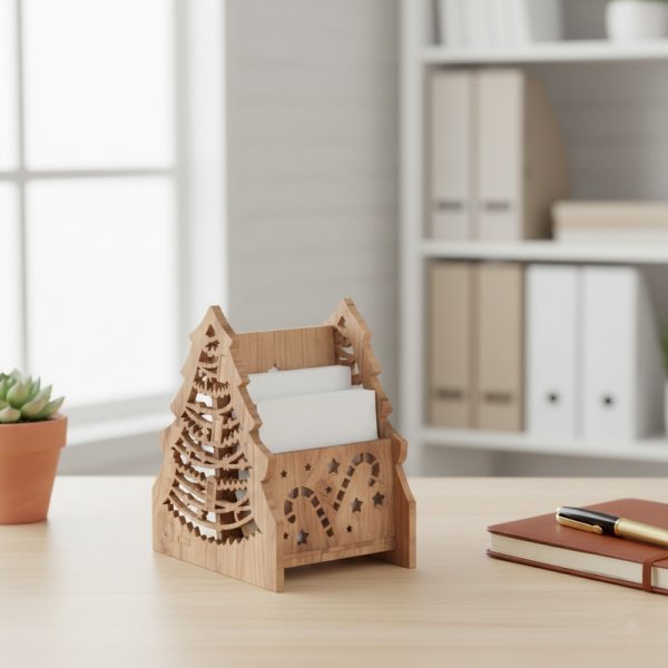 ملف SVG لتصميم حامل بطاقات عمل خشبي على شكل شجرة الميلاد – منظم مكتب رقمي