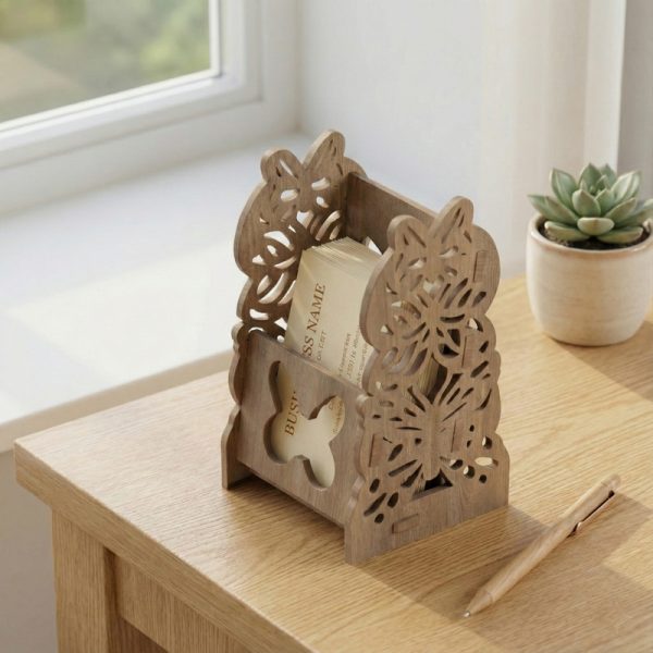 ملف SVG لتصميم حامل بطاقات عمل خشبي على شكل قط – منظم مكتب رقمي