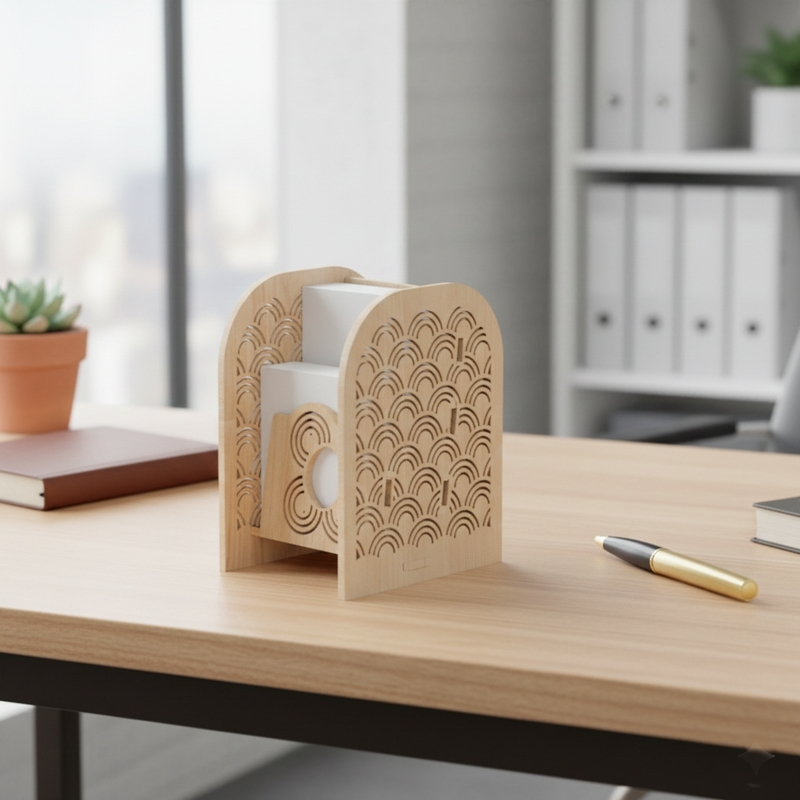 ملف SVG لتصميم حامل بطاقات عمل خشبي نقش أقواس – منظم مكتب رقمي