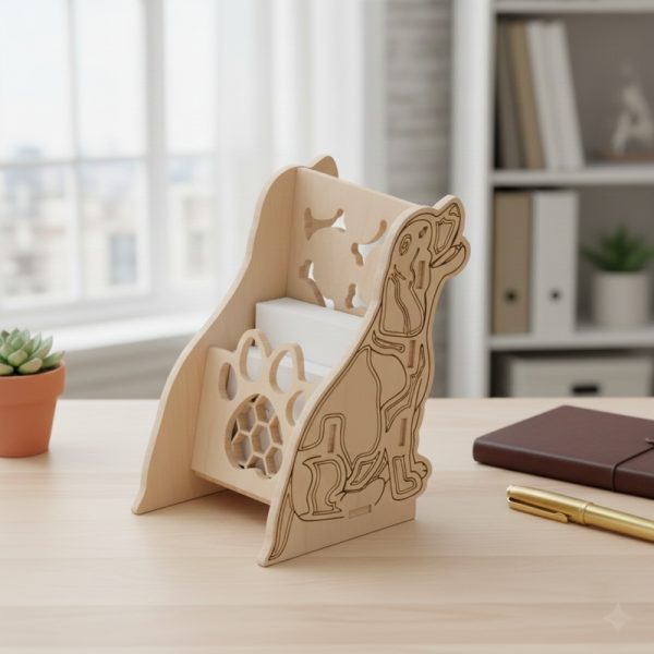 ملف SVG لتصميم حامل بطاقات عمل خشبي على شكل كلب – منظم مكتب رقمي فريد