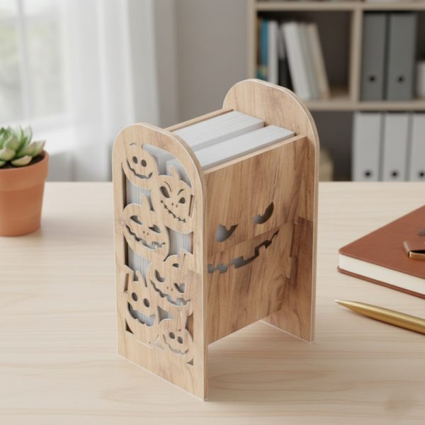 ملف SVG لتصميم حامل بطاقات عمل خشبي بزخرفة يقطينة الهالوين - منظم مكتب رقمي أنيق