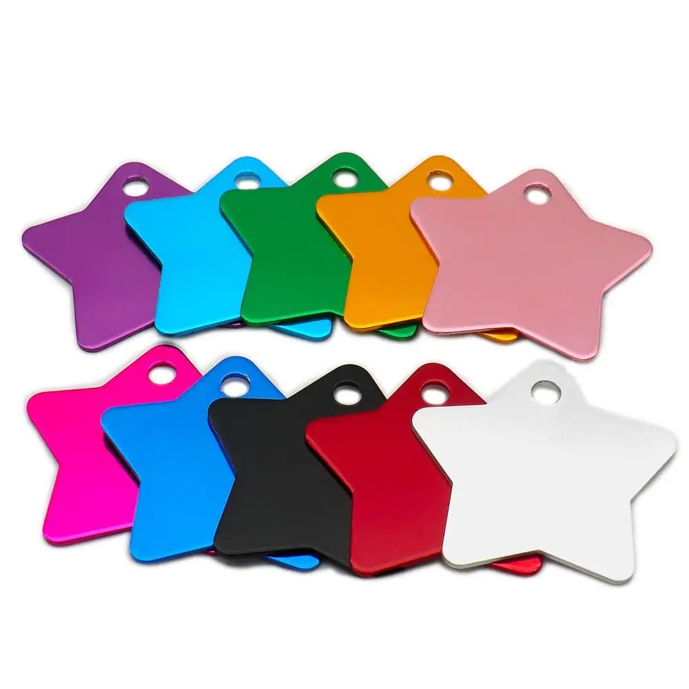 نجوم ألومنيوم ملونة للنقش بالليزر (36×35 مم) - ميداليات وجوائز تشجيعية للأطفال والحيوانات الأليفة