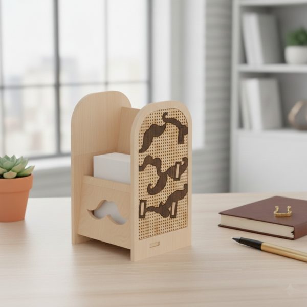 ملف SVG لتصميم حامل بطاقات عمل خشبي بزخرفة شنب - منظم مكتب رقمي أنيق