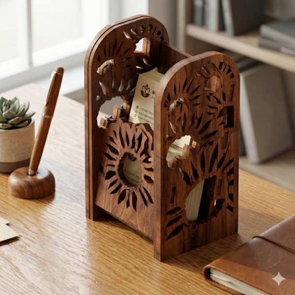 ملف SVG لتصميم حامل بطاقات عمل خشبي فريد بشكل عباد الشمس - تصميم رقمي