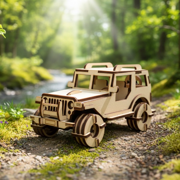 تصميم رقمي لسيارة جيب وجيت سكي مع مقطورة للقص بالليزر