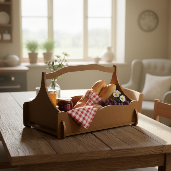 تصميم رقمي لسلة تقديم خشبية بمقبض علوي للقص بالليزر