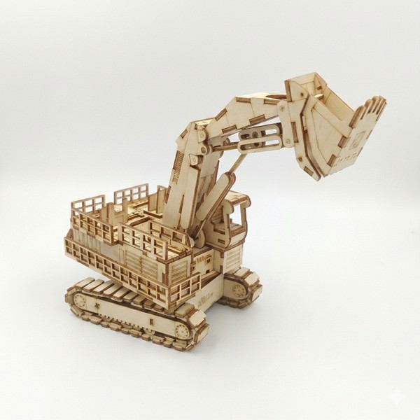 تصميم رقمي لمجسم حفارة (Excavator) ثقيلة بذراع طويلة قابلة للحركة للقص بالليزر