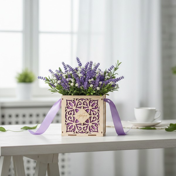 تصميم رقمي لصندوق هدايا ملكي بنقوش زهرية للقص بالليزر