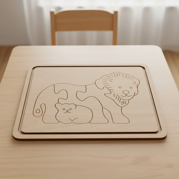 ملف لعبة بازل أسد للأطفال - تصميم ليزر فريد (22x17 سم)