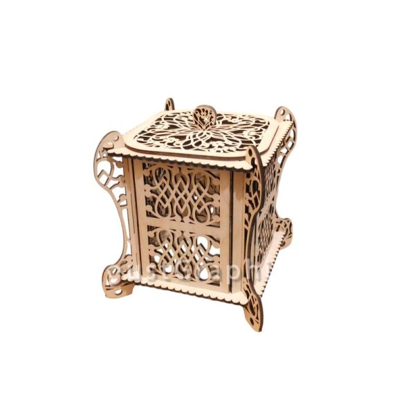 صندوق خشبي مزخرف بتفاصيل ليزر